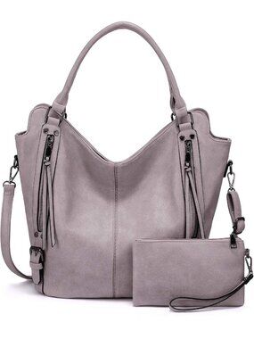 Women's Light Purple Leather Tote Large Hobo Shoulder Purse Adjustable Handbag